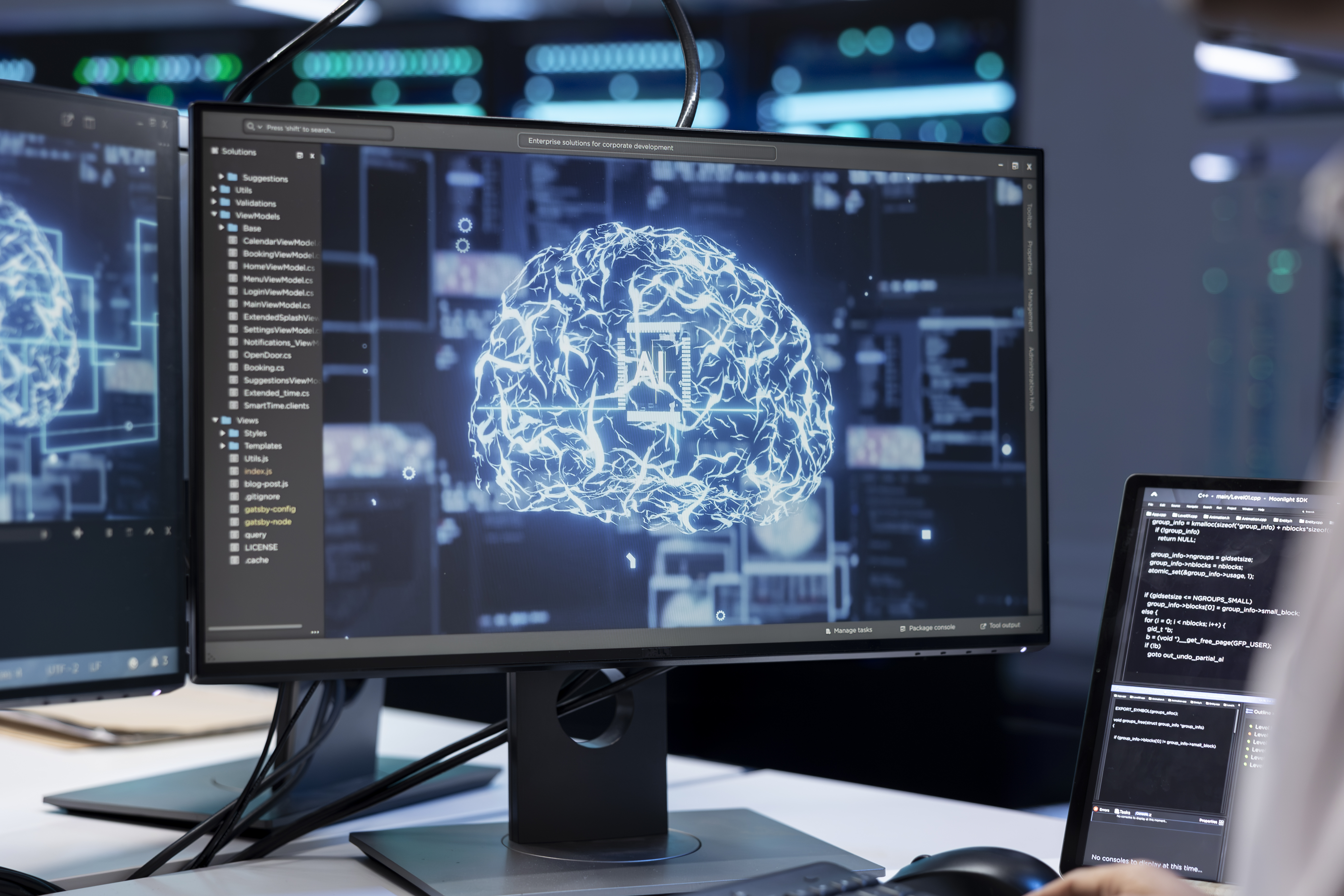 IT professional in server hub storing data used for deep learning
